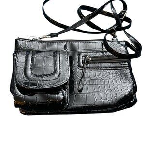 Black Crocodile-Embossed Women's Bag
